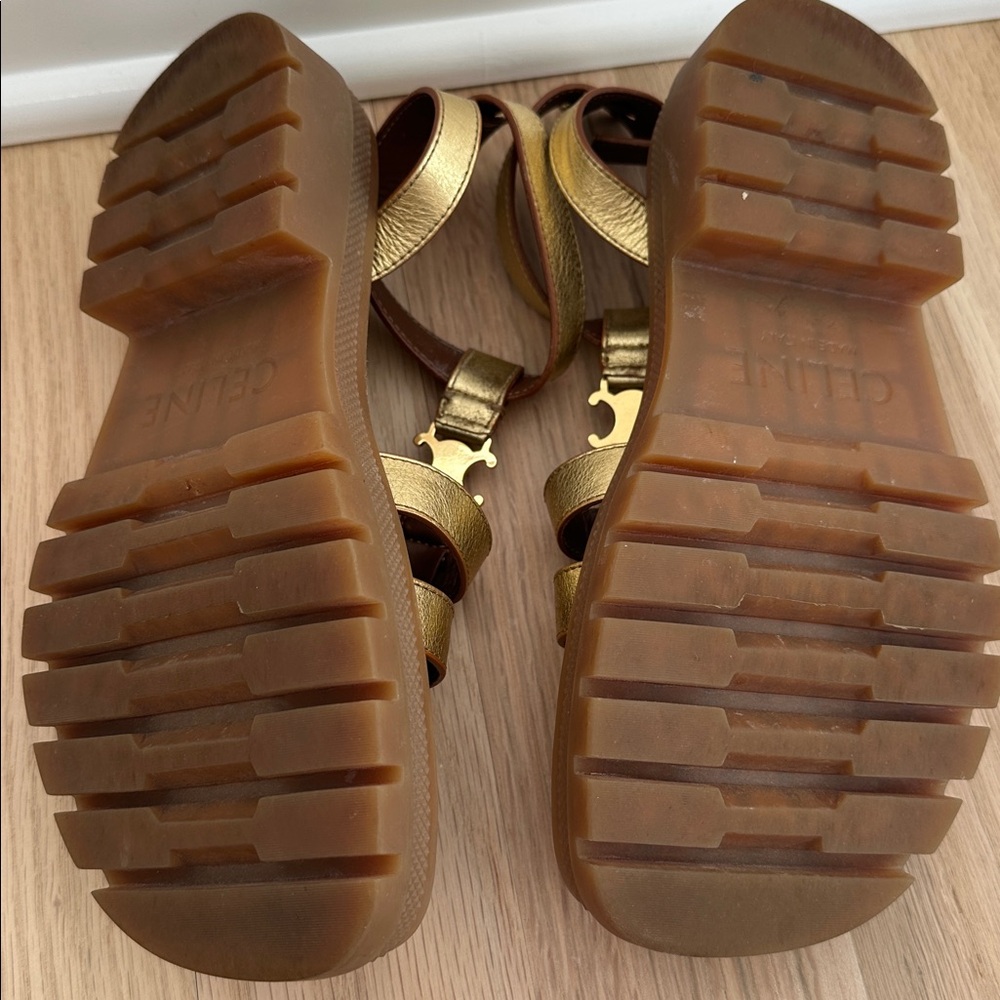 Gold Celine Triomphe Gladiator Sandals - Picture 3 of 4